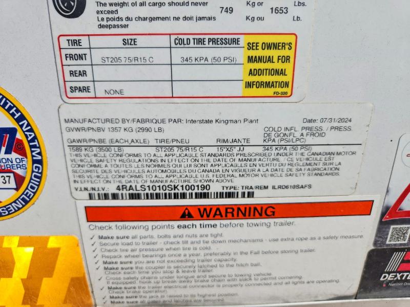 2025 Interstate Unknown VIN 4RALS1010SK100190 COPART salvage auction — MINOR DENT/SCRATCHES, CT, sold $1,150 on 2026-09-04 (photo 8)