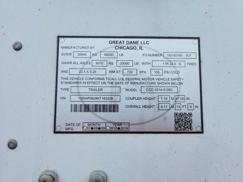 2019 Great Dane Semitrlr VIN 1GRAP0629KT163228 COPART salvage auction — BURN, AZ - CERT OF TITLE - SALVAGE, sold $225 on 2026-09-01 (photo 8)