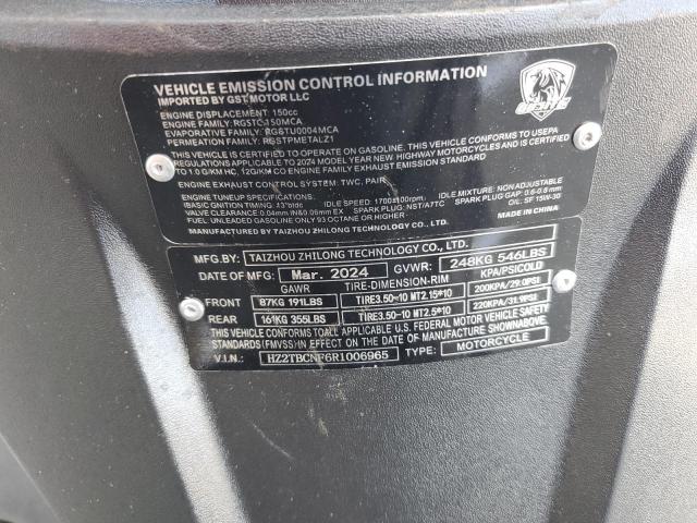 2024 Zongshen Scooter VIN HZ2TBCNF6R1006965 COPART salvage auction — FRONT END, CO - BILL OF SALE-PARTS ONLY, sold $100 on 2026-07-09 (photo 8)