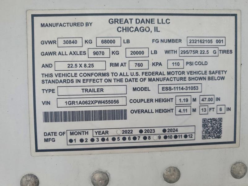 2023 Great dane Unknown VIN 1GR1A062XPW455056 COPART salvage auction — UNDERCARRIAGE, IN - CERT OF TITLE-SALVAGE TITLE, sold $3,800 on 2026-09-22 (photo 9)