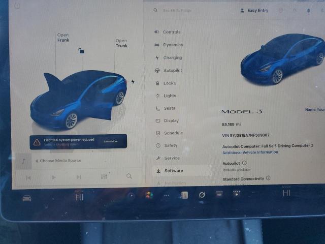 2022 Tesla Model 3 VIN 5YJ3E1EA7NF369887 COPART salvage auction — FRONT END, Ky - Red Salvage Non-Rebuildable, sold $6,319 on 2026-07-20 (photo 9)