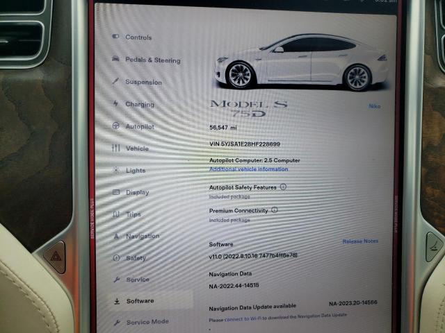 2017 TESLA MODEL S VIN 5YJSA1E28HF228699 COPART salvage auction — MECHANICAL, TX - , sold $6,800 on 2024-02-29 (photo 9)